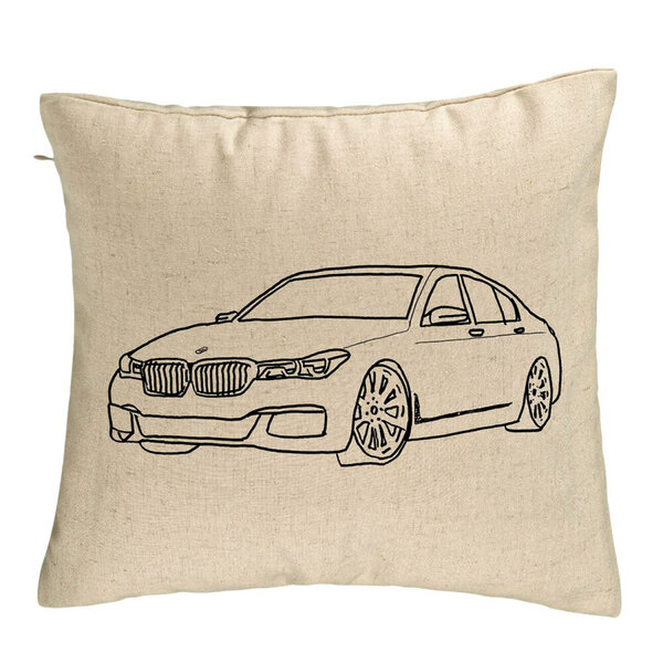 Perna Decorativa, Model BMW Lover, 40x40 cm, Bej, Husa Detasabila, Burduf 5 Perna Decorativa