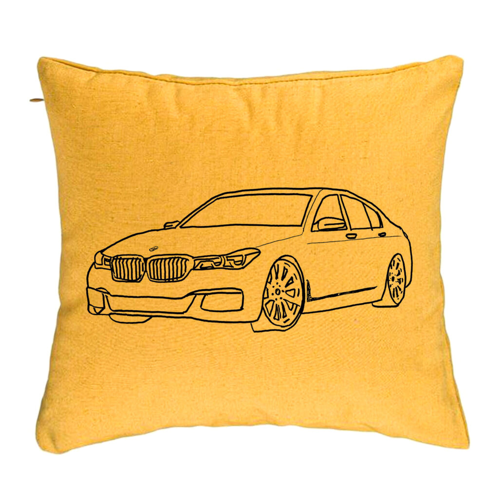 Perna Decorativa, Model BMW Lover, 40x40 cm, Galben, Husa Detasabila, Burduf 5 Perna Decorativa