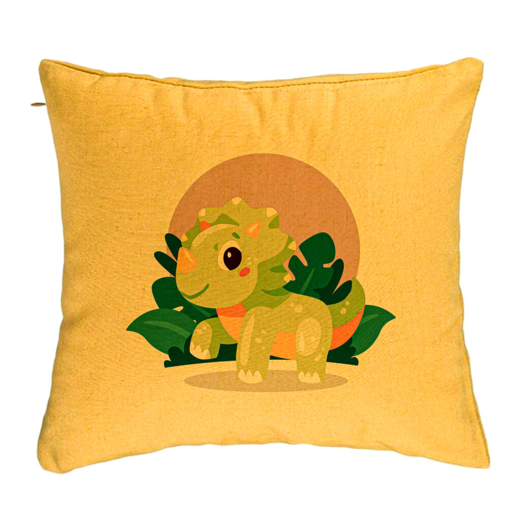 Perna Decorativa, Model Baby Dinozaur Verde cu Peisaj, 40x40 cm, Galben, Husa Detasabila, Burduf 5 Perna Decorativa