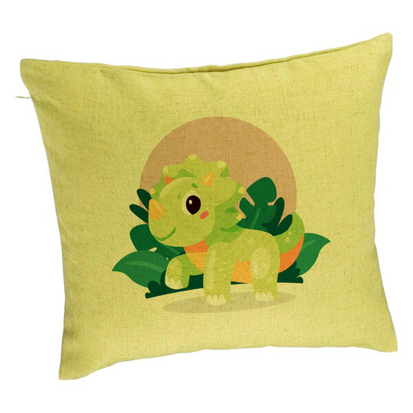 Perna Decorativa, Model Baby Dinozaur Verde cu Peisaj, 40x40 cm, Verde, Husa Detasabila, Burduf 5 Perna Decorativa