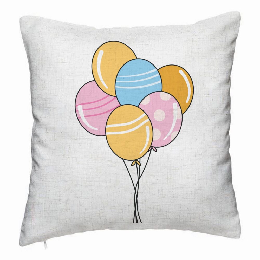 Perna Decorativa, Model Baloane Multicolor, 40x40 cm, Alb Murdar, Husa Detasabila, Burduf 5 Perna Decorativa
