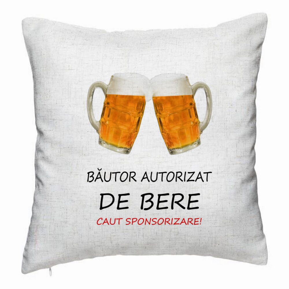 Perna Decorativa, Model Bautor Autorizat de Bere, 40x40 cm, Alb Murdar, Husa Detasabila, Burduf 5 Perna Decorativa