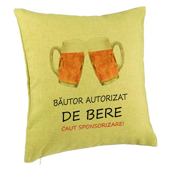 Perna Decorativa, Model Bautor Autorizat de Bere, 40x40 cm, Verde, Husa Detasabila, Burduf 5 Perna Decorativa