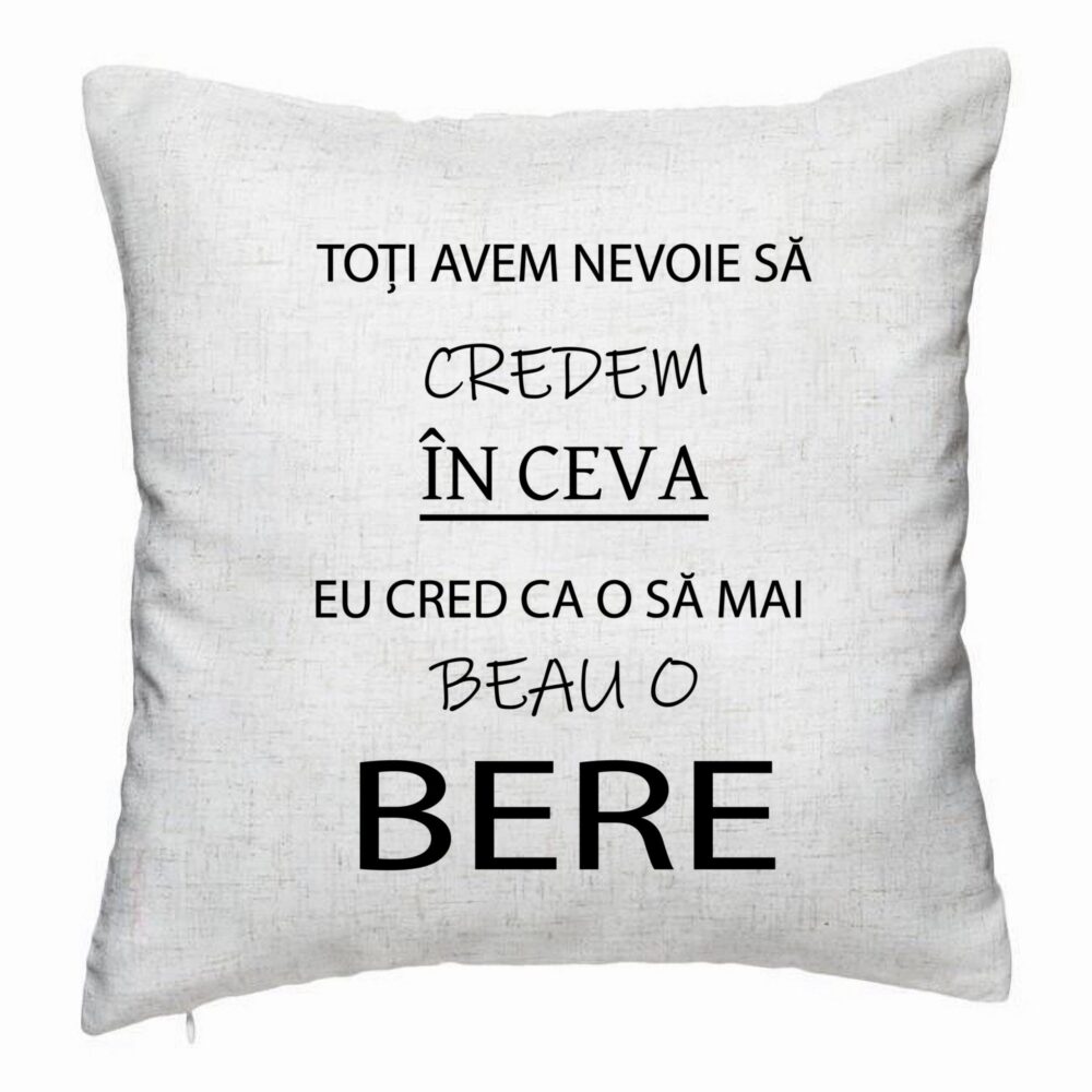 Perna Decorativa, Model Beau o Bere, 40x40 cm, Alb Murdar, Husa Detasabila, Burduf 5 Perna Decorativa