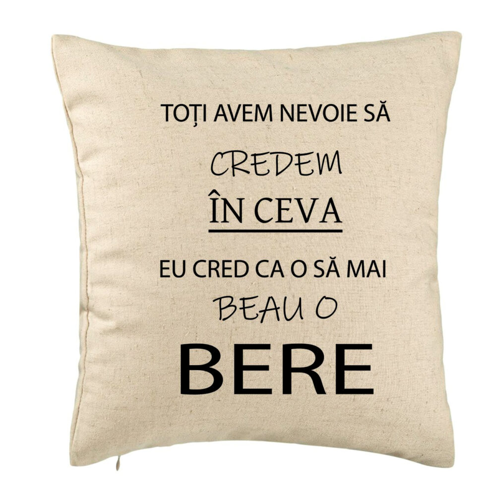 Perna Decorativa, Model Beau o Bere, 40x40 cm, Bej, Husa Detasabila, Burduf 5 Perna Decorativa