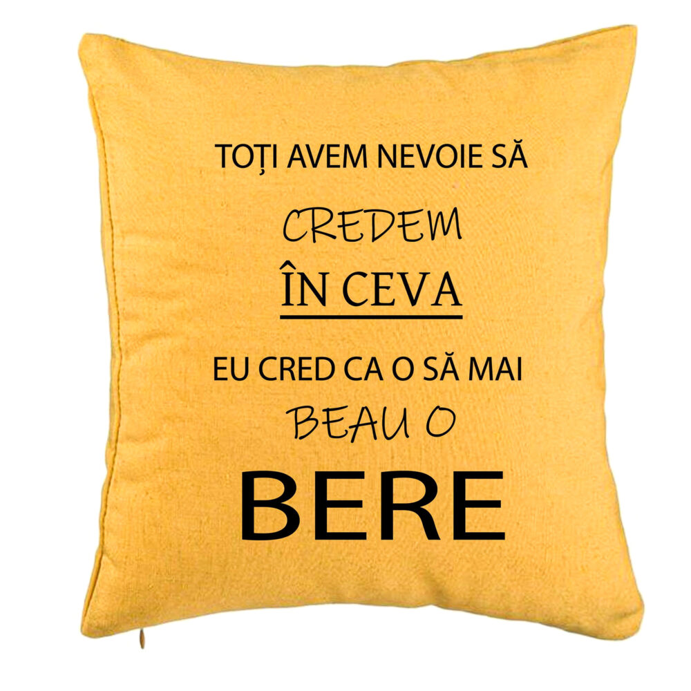 Perna Decorativa, Model Beau o Bere, 40x40 cm, Galben, Husa Detasabila, Burduf 5 Perna Decorativa