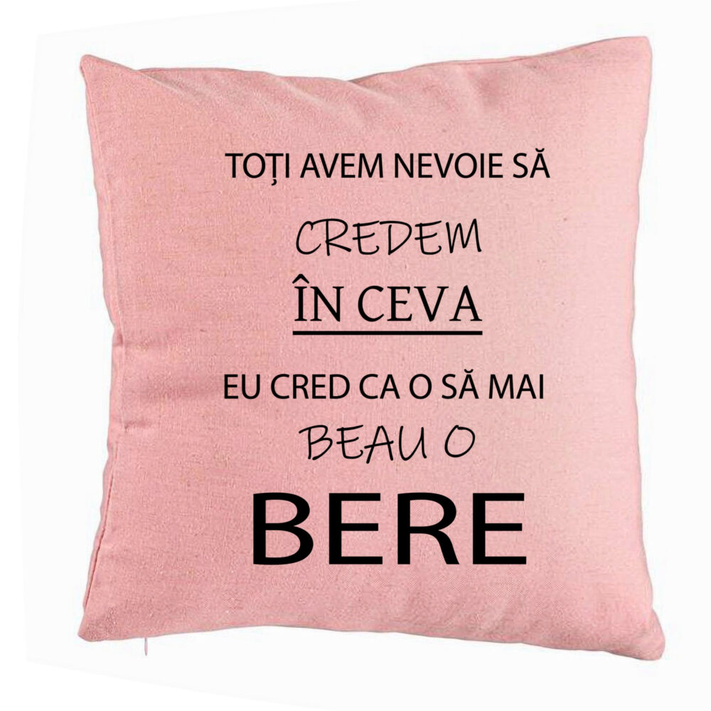 Perna Decorativa, Model Beau o Bere, 40x40 cm, Roz, Husa Detasabila, Burduf 5 Perna Decorativa