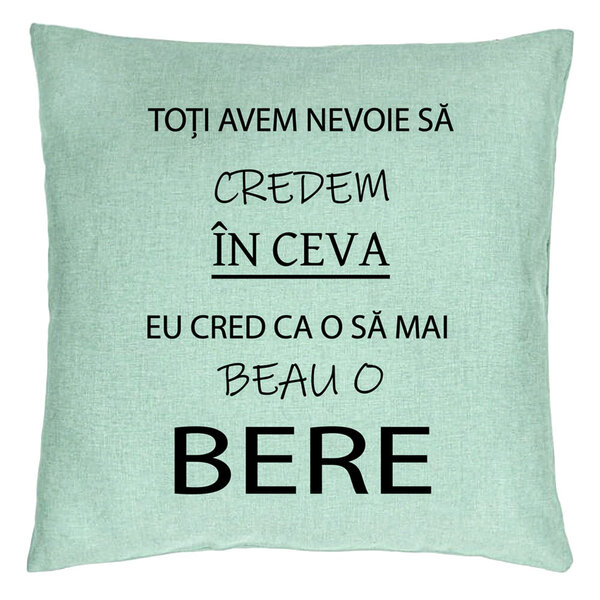 Perna Decorativa, Model Beau o Bere, 40x40 cm, Verde Menta, Husa Detasabila, Burduf 15 Perna Decorativa