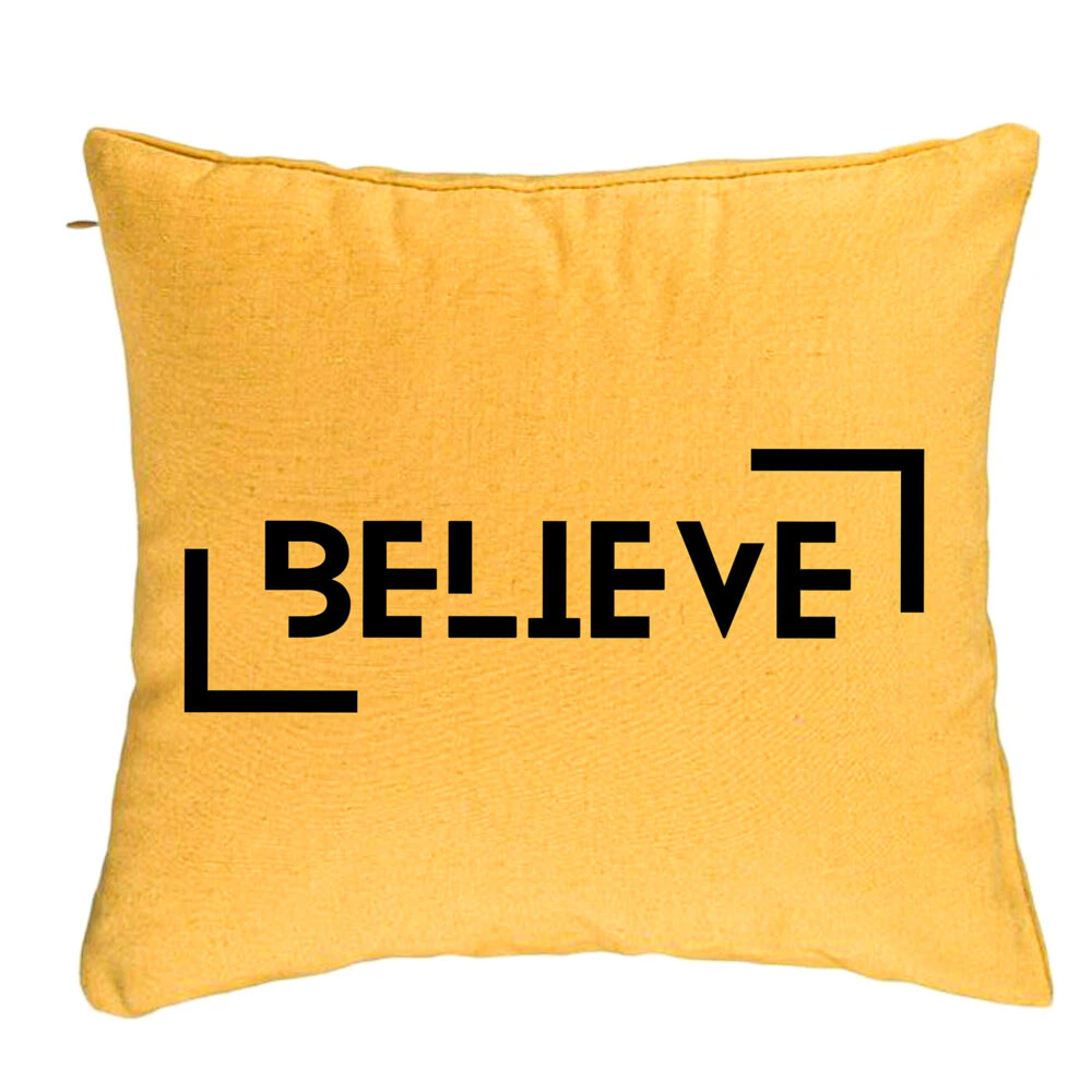 Perna Decorativa, Model Believe, 40x40 cm, Galben, Husa Detasabila, Burduf 5 Perna Decorativa