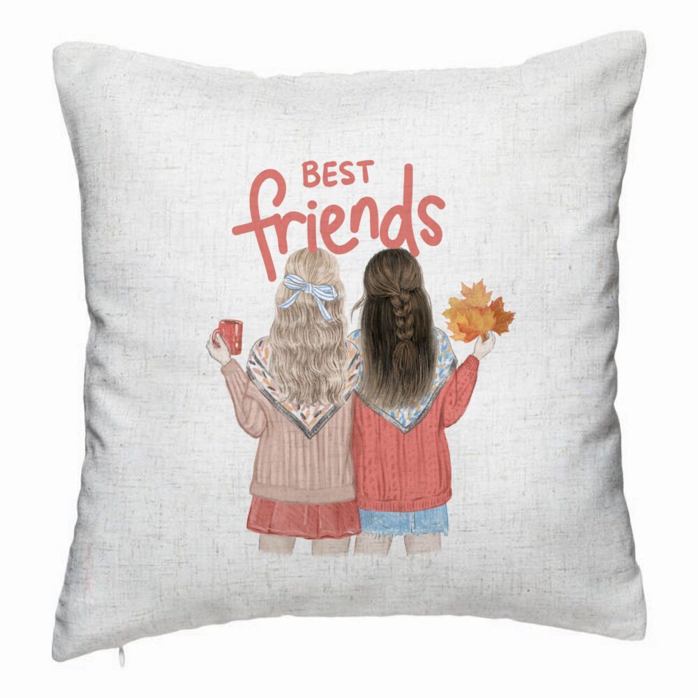 Perna Decorativa, Model Best Friends, 40x40 cm, Alb Murdar, Husa Detasabila, Burduf 5 Perna Decorativa