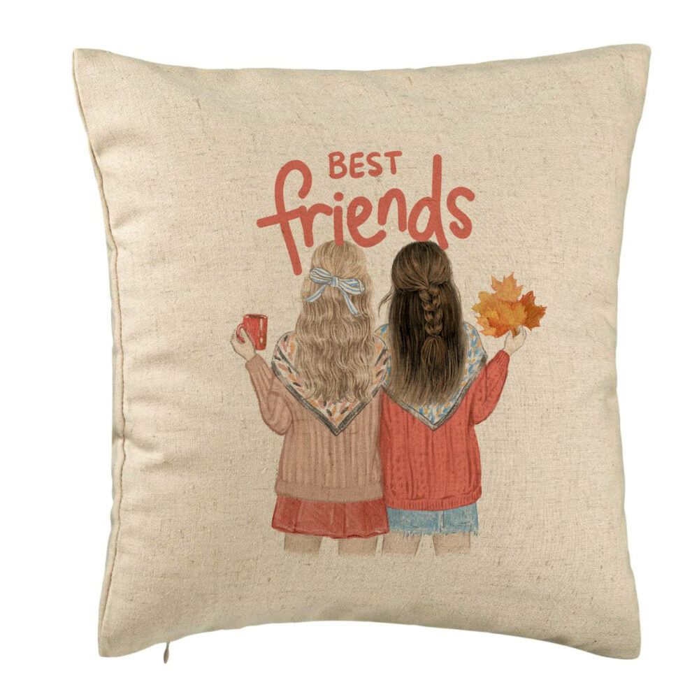 Perna Decorativa, Model Best Friends, 40x40 cm, Bej, Husa Detasabila, Burduf 5 Perna Decorativa