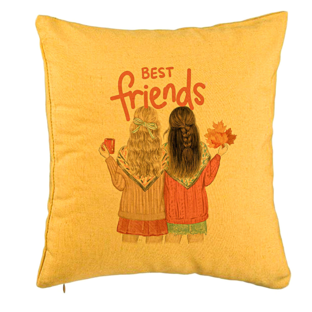 Perna Decorativa, Model Best Friends, 40x40 cm, Galben, Husa Detasabila, Burduf 5 Perna Decorativa