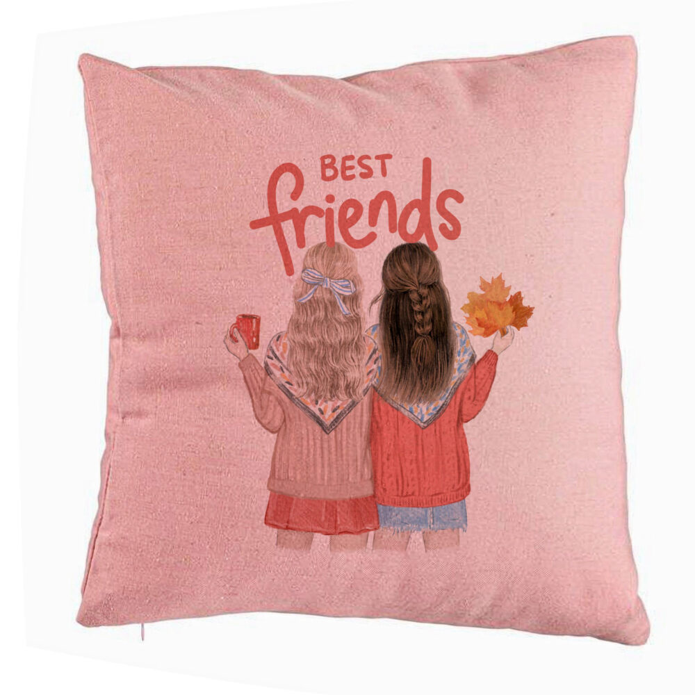 Perna Decorativa, Model Best Friends, 40x40 cm, Roz, Husa Detasabila, Burduf 5 Perna Decorativa