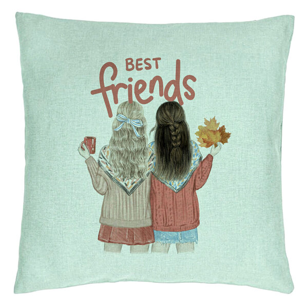 Perna Decorativa, Model Best Friends, 40x40 cm, Verde Menta, Husa Detasabila, Burduf 15 Perna Decorativa