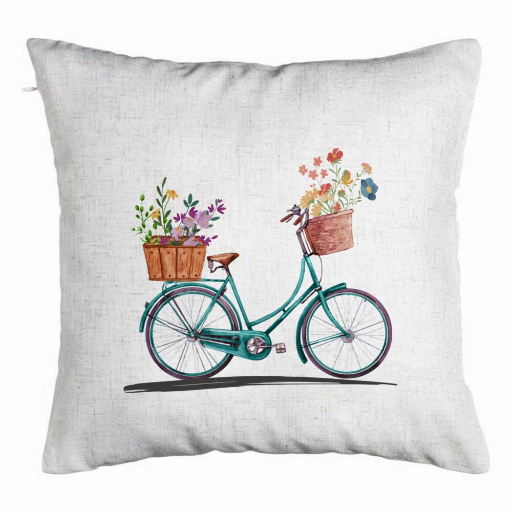 Perna Decorativa, Model Bicicleta Floarala, 40x40 cm, Alb Murdar, Husa Detasabila, Burduf 5 Perna Decorativa