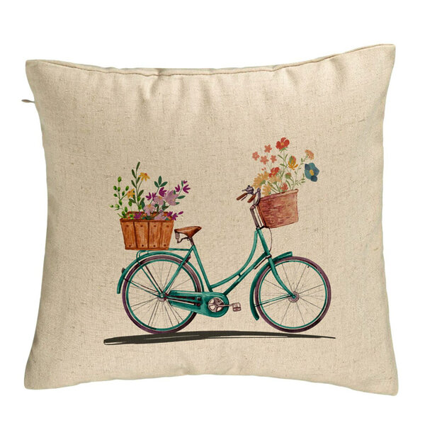 Perna Decorativa, Model Bicicleta Floarala, 40x40 cm, Bej, Husa Detasabila, Burduf 5 Perna Decorativa