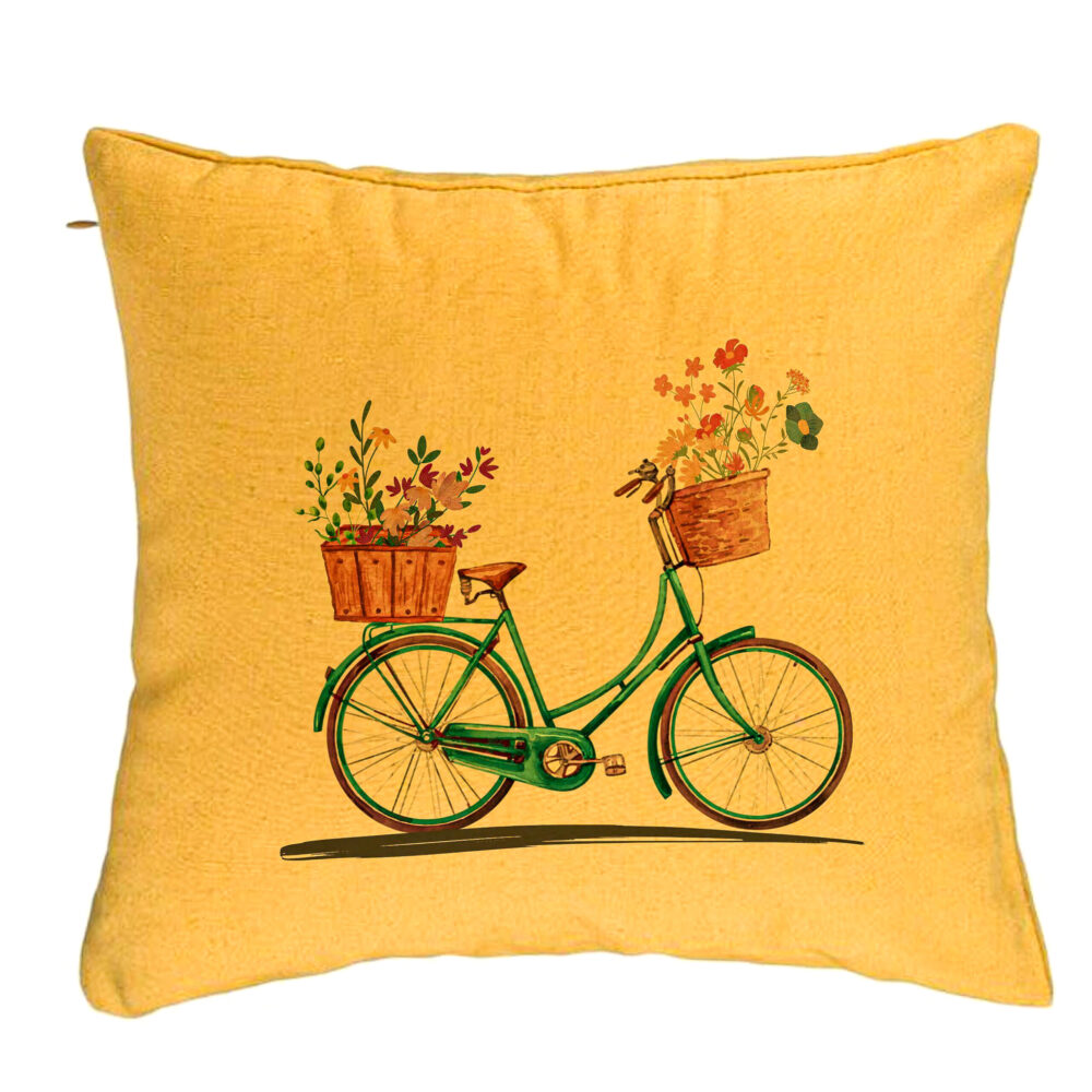 Perna Decorativa, Model Bicicleta Floarala, 40x40 cm, Galben, Husa Detasabila, Burduf 5 Perna Decorativa