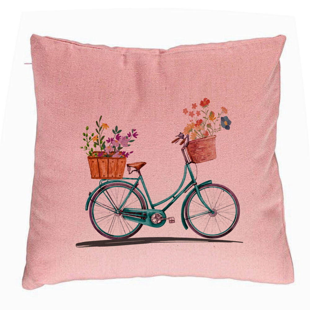 Perna Decorativa, Model Bicicleta Floarala, 40x40 cm, Roz, Husa Detasabila, Burduf 5 Perna Decorativa