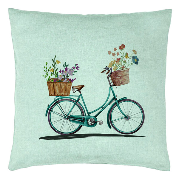 Perna Decorativa, Model Bicicleta Floarala, 40x40 cm, Verde Menta, Husa Detasabila, Burduf 15 Perna Decorativa