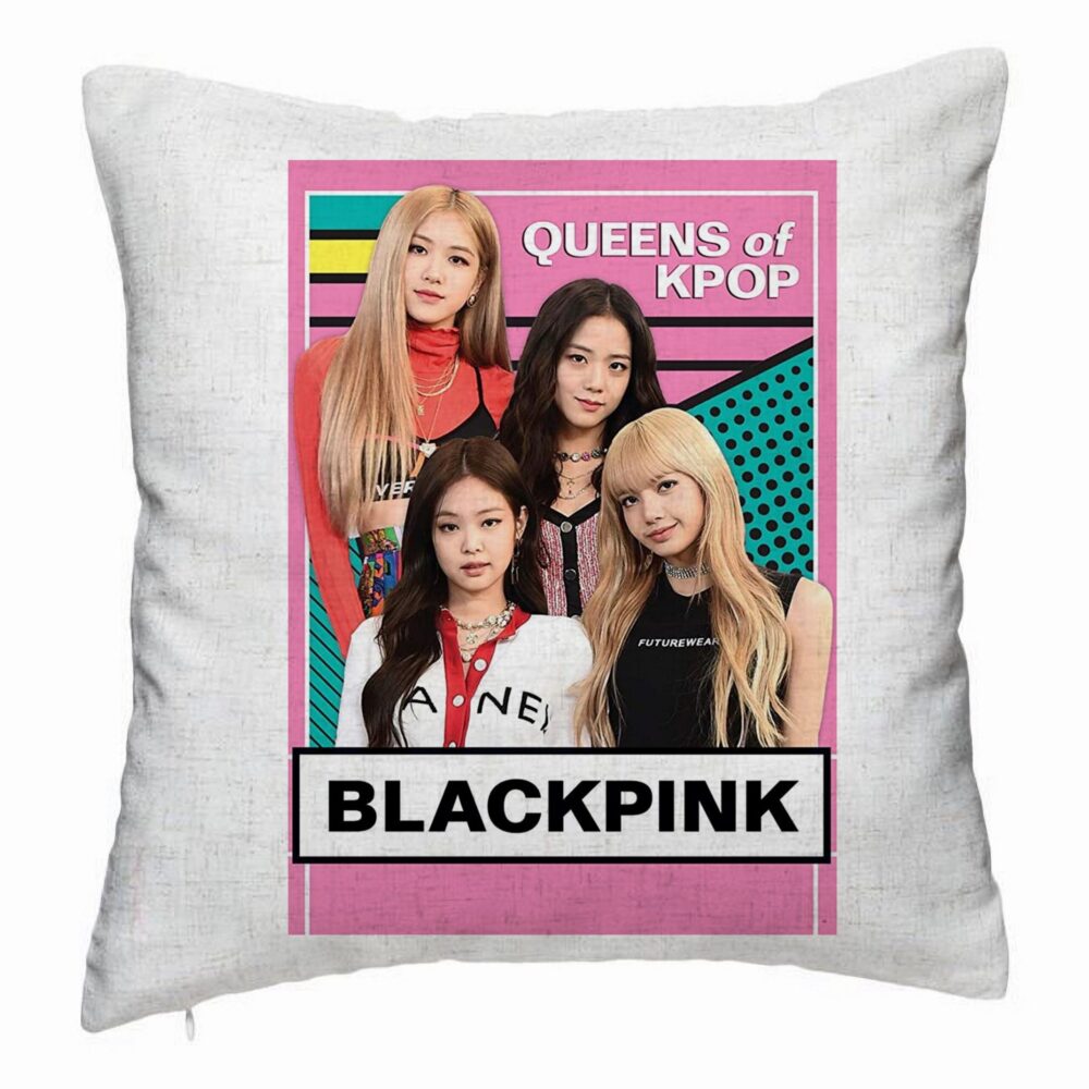 Perna Decorativa, Model Blackpink K-POP, 40x40 cm, Alb Murdar, Husa Detasabila, Burduf 5 Perna Decorativa