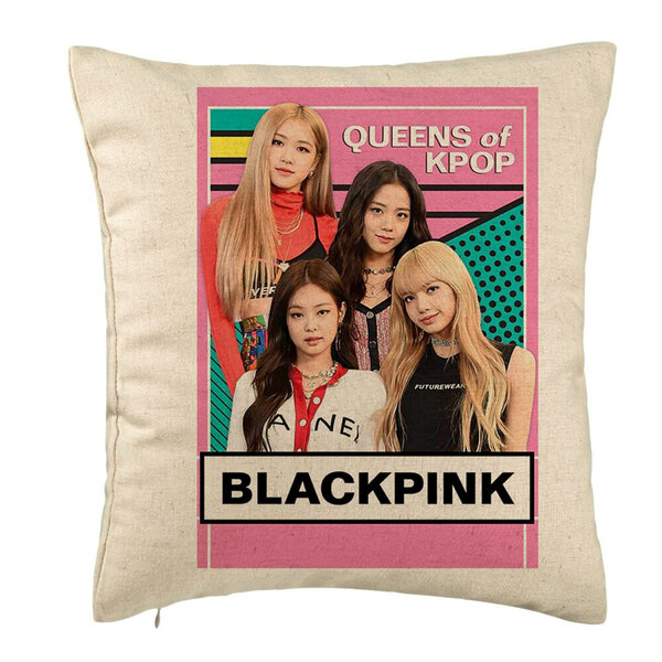 Perna Decorativa, Model Blackpink K-POP, 40x40 cm, Bej, Husa Detasabila, Burduf 5 Perna Decorativa