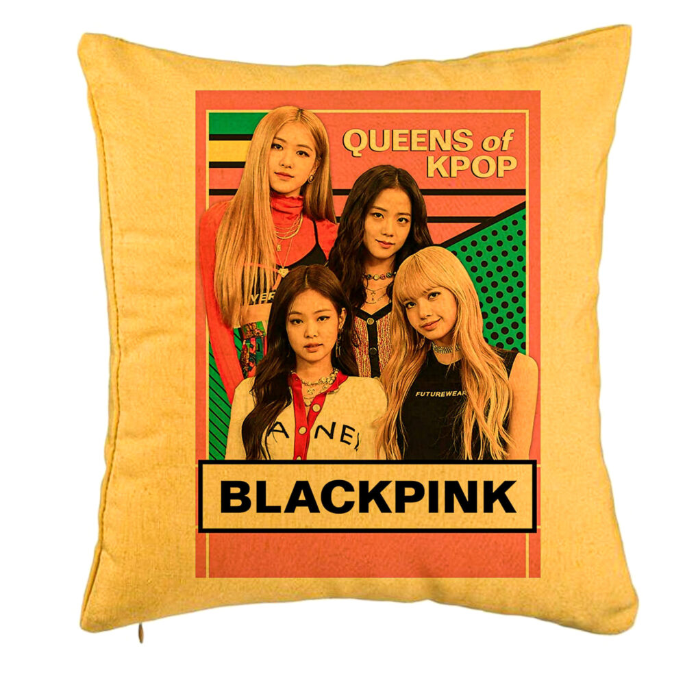 Perna Decorativa, Model Blackpink K-POP, 40x40 cm, Galben, Husa Detasabila, Burduf 5 Perna Decorativa