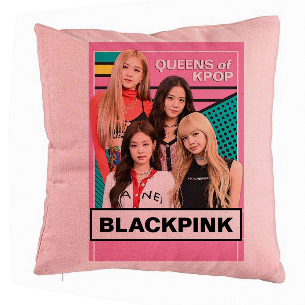 Perna Decorativa, Model Blackpink K-POP, 40x40 cm, Roz, Husa Detasabila, Burduf 5 Perna Decorativa