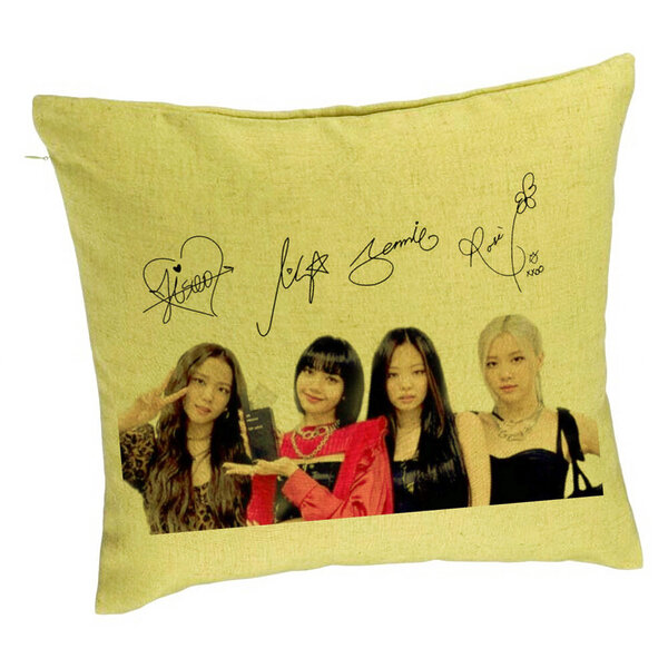 Perna Decorativa, Model Blackpink K-POP semnaturi, 40x40 cm, Verde, Husa Detasabila, Burduf 5 Perna Decorativa