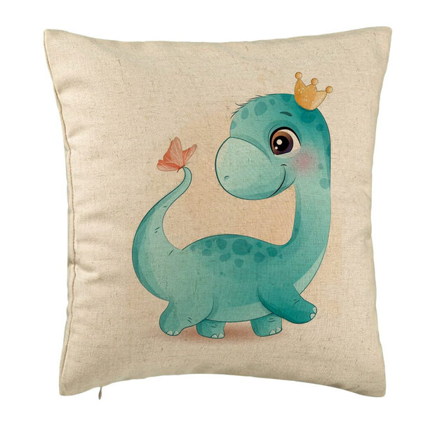 Perna Decorativa, Model Blue Baby Dinozaur, 40x40 cm, Bej, Husa Detasabila, Burduf 5 Perna Decorativa