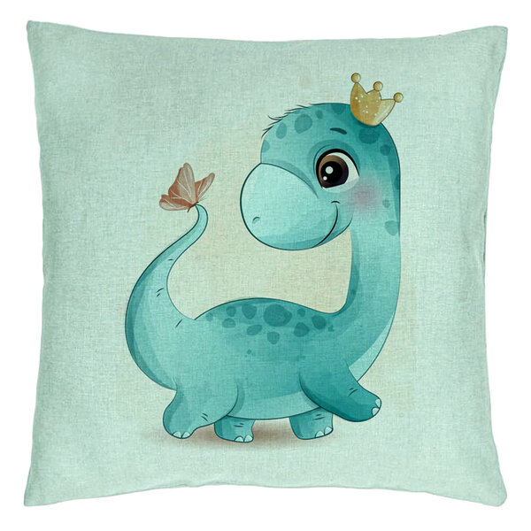 Perna Decorativa, Model Blue Baby Dinozaur, 40x40 cm, Verde Menta, Husa Detasabila, Burduf 15 Perna Decorativa