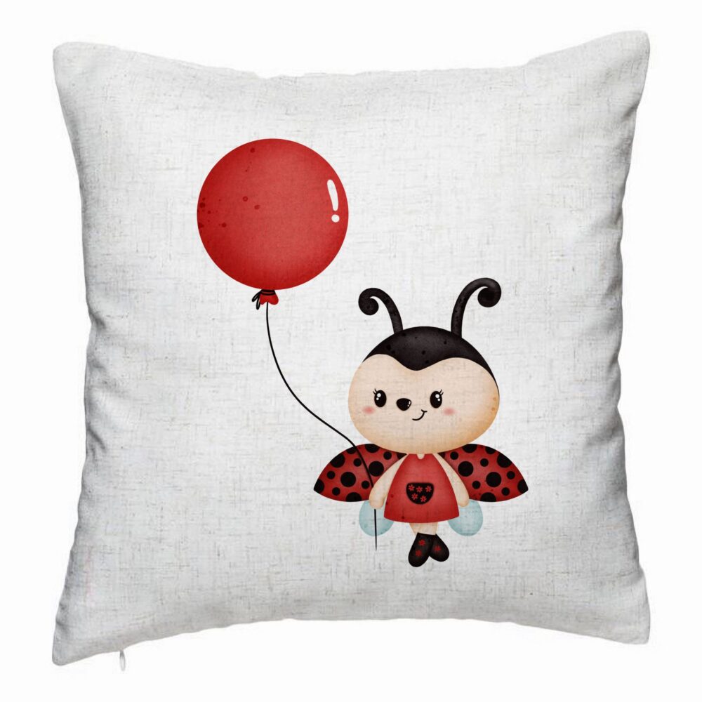 Perna Decorativa, Model Buburuza cu Balon, 40x40 cm, Alb Murdar, Husa Detasabila, Burduf 5 Perna Decorativa