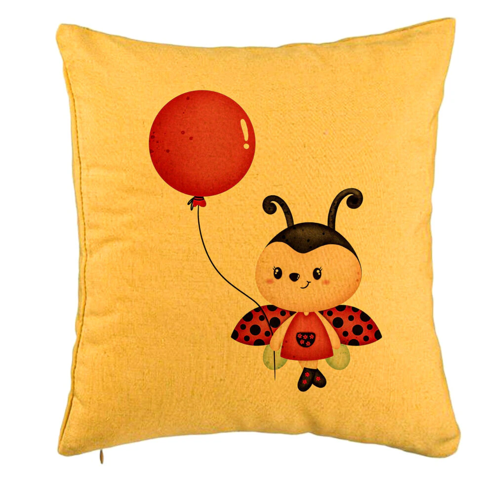 Perna Decorativa, Model Buburuza cu Balon, 40x40 cm, Galben, Husa Detasabila, Burduf 5 Perna Decorativa
