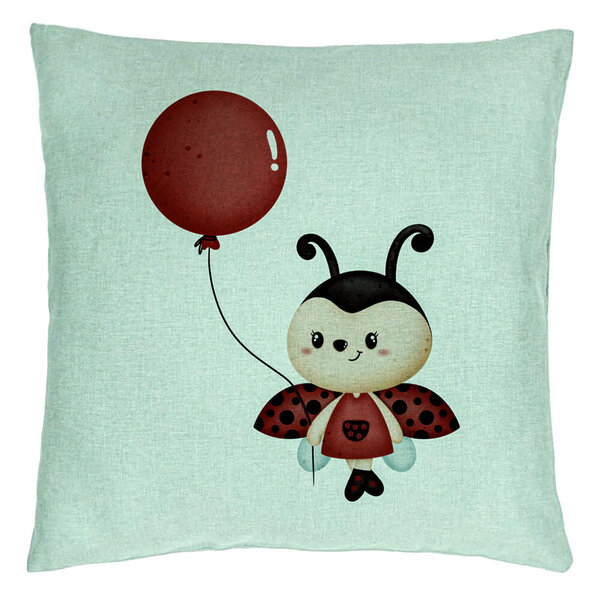 Perna Decorativa, Model Buburuza cu Balon, 40x40 cm, Verde Menta, Husa Detasabila, Burduf 15 Perna Decorativa
