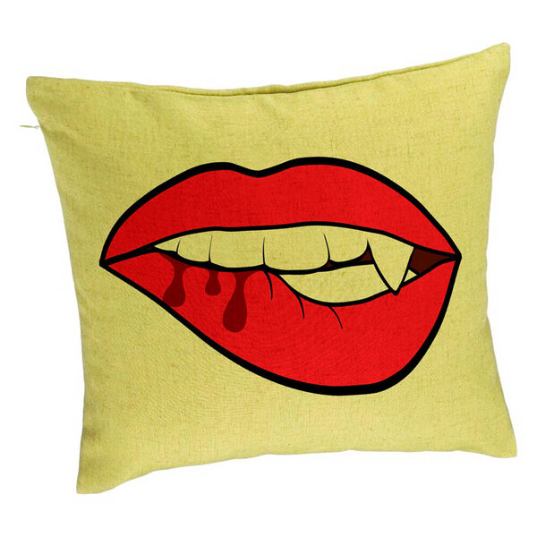 Perna Decorativa, Model Buze Femeie si Dinte de Vampir, 40x40 cm, Verde, Husa Detasabila, Burduf 5 Perna Decorativa