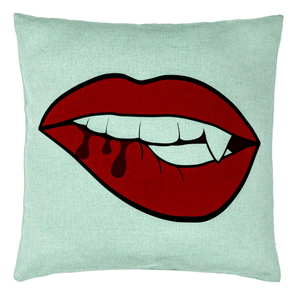 Perna Decorativa, Model Buze Femeie si Dinte de Vampir, 40x40 cm, Verde Menta, Husa Detasabila, Burduf 15 Perna Decorativa