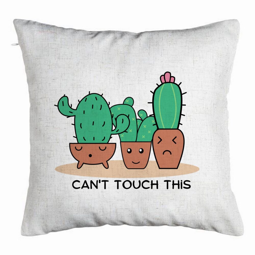 Perna Decorativa, Model Cactus Can't Touch This, 40x40 cm, Alb Murdar, Husa Detasabila, Burduf 5 Perna Decorativa