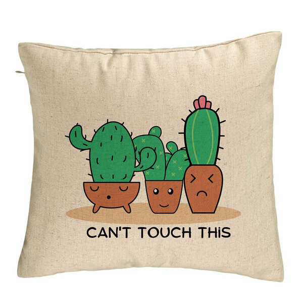 Perna Decorativa, Model Cactus Can't Touch This, 40x40 cm, Bej, Husa Detasabila, Burduf 5 Perna Decorativa