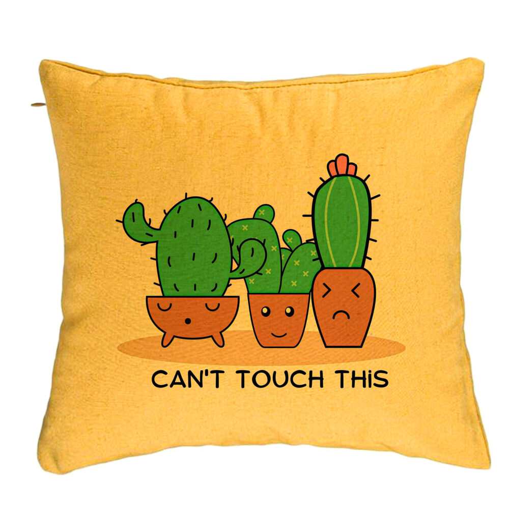 Perna Decorativa, Model Cactus Can't Touch This, 40x40 cm, Galben, Husa Detasabila, Burduf 5 Perna Decorativa