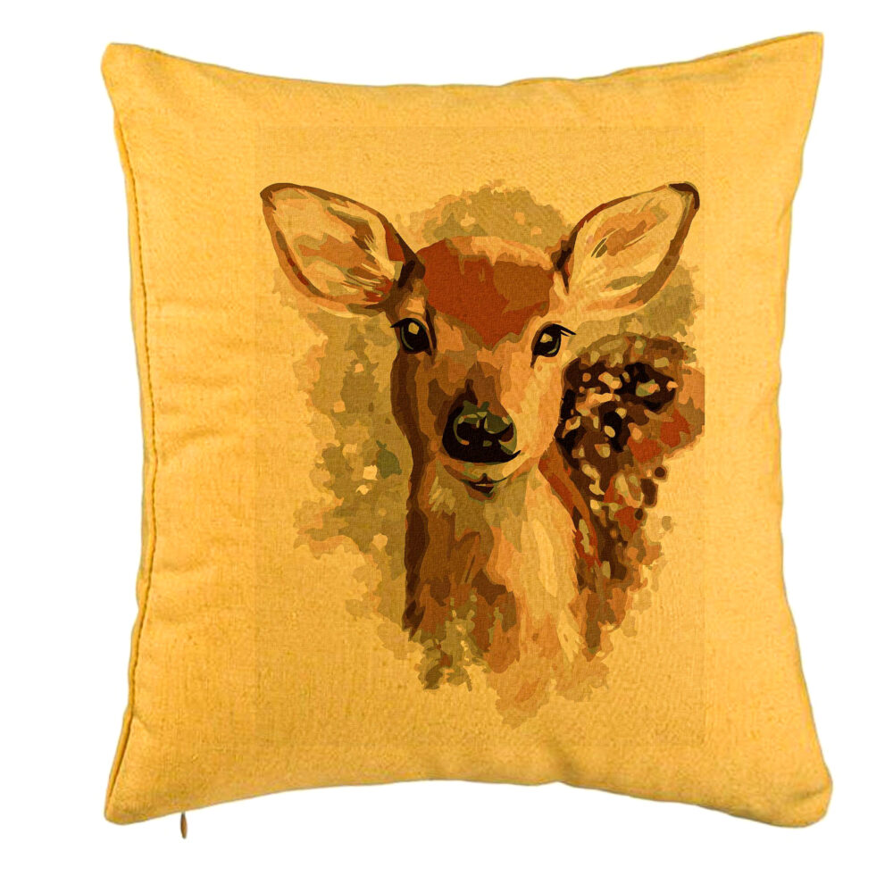 Perna Decorativa, Model Caprioara, 40x40 cm, Galben, Husa Detasabila, Burduf 5 Perna Decorativa