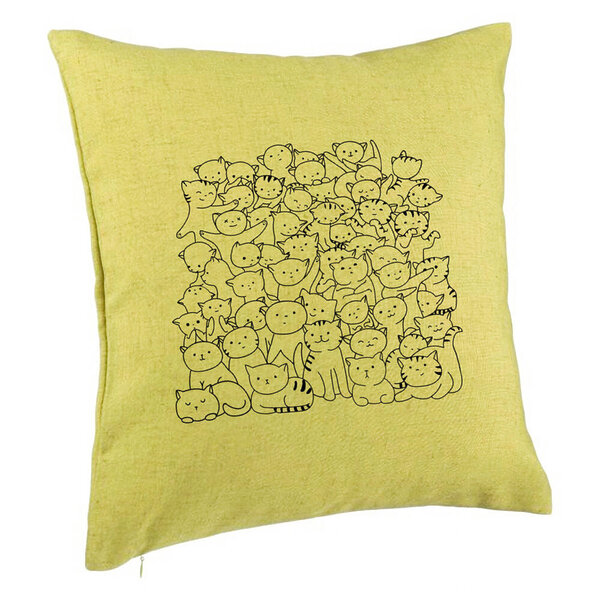 Perna Decorativa, Model Cat Life, 40x40 cm, Verde, Husa Detasabila, Burduf 5 Perna Decorativa