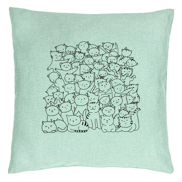 Perna Decorativa, Model Cat Life, 40x40 cm, Verde Menta, Husa Detasabila, Burduf 15 Perna Decorativa