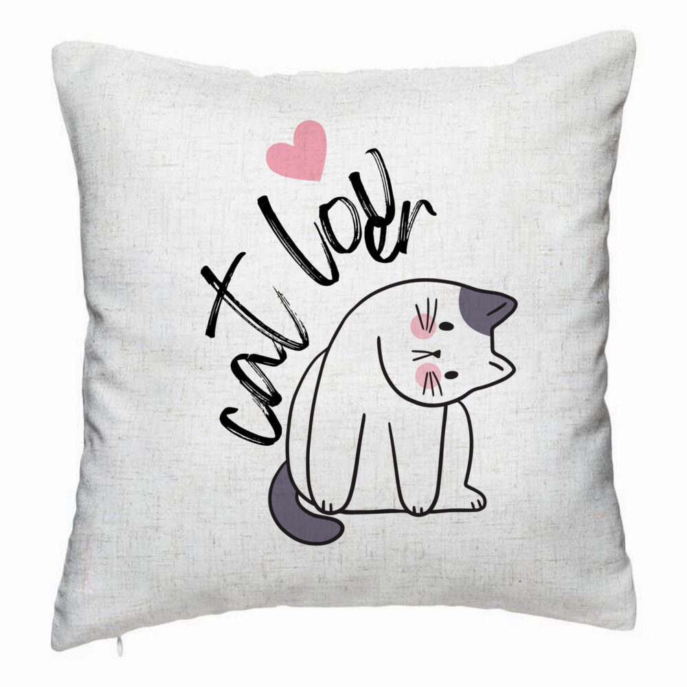 Perna Decorativa, Model Cat Lover, 40x40 cm, Alb Murdar, Husa Detasabila, Burduf 5 Perna Decorativa
