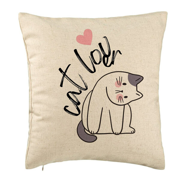 Perna Decorativa, Model Cat Lover, 40x40 cm, Bej, Husa Detasabila, Burduf 5 Perna Decorativa