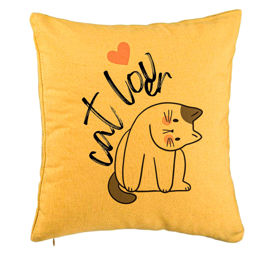 Perna Decorativa, Model Cat Lover, 40x40 cm, Galben, Husa Detasabila, Burduf 5 Perna Decorativa