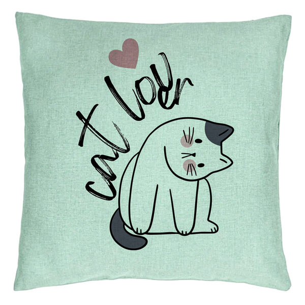 Perna Decorativa, Model Cat Lover, 40x40 cm, Verde Menta, Husa Detasabila, Burduf 15 Perna Decorativa