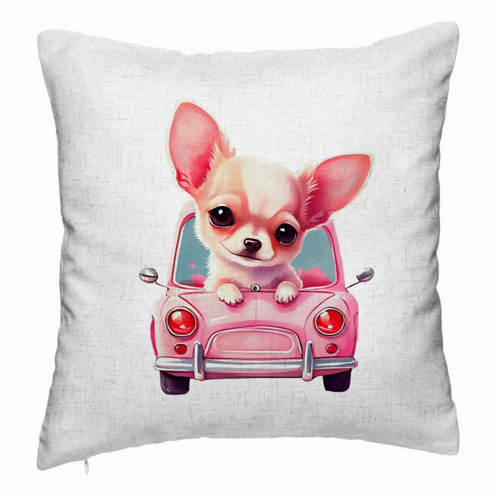 Perna Decorativa, Model Chihuahua Love, 40x40 cm, Alb Murdar, Husa Detasabila, Burduf 5 Perna Decorativa