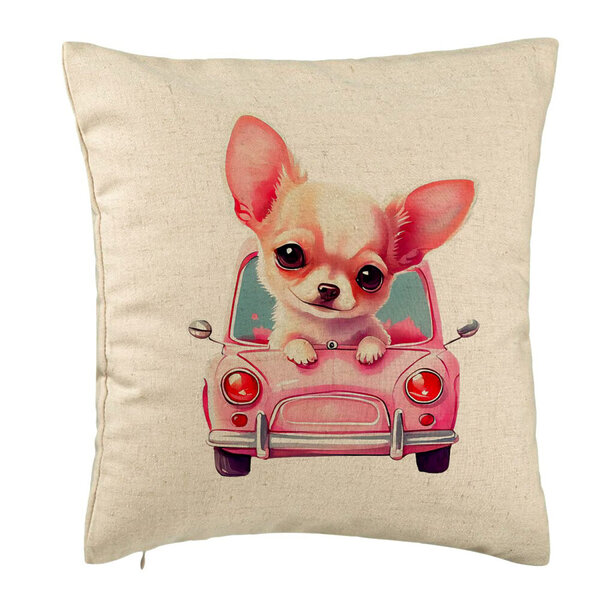 Perna Decorativa, Model Chihuahua Love, 40x40 cm, Bej, Husa Detasabila, Burduf 5 Perna Decorativa