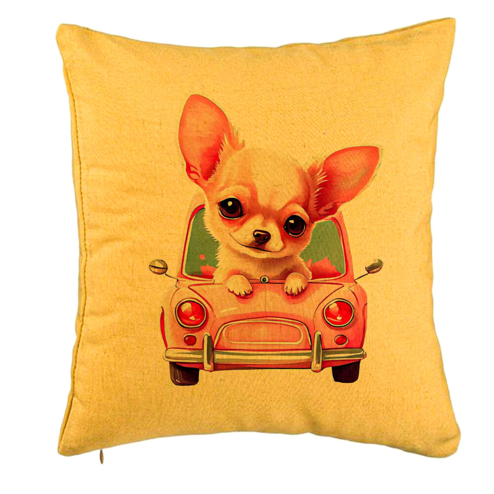 Perna Decorativa, Model Chihuahua Love, 40x40 cm, Galben, Husa Detasabila, Burduf 5 Perna Decorativa
