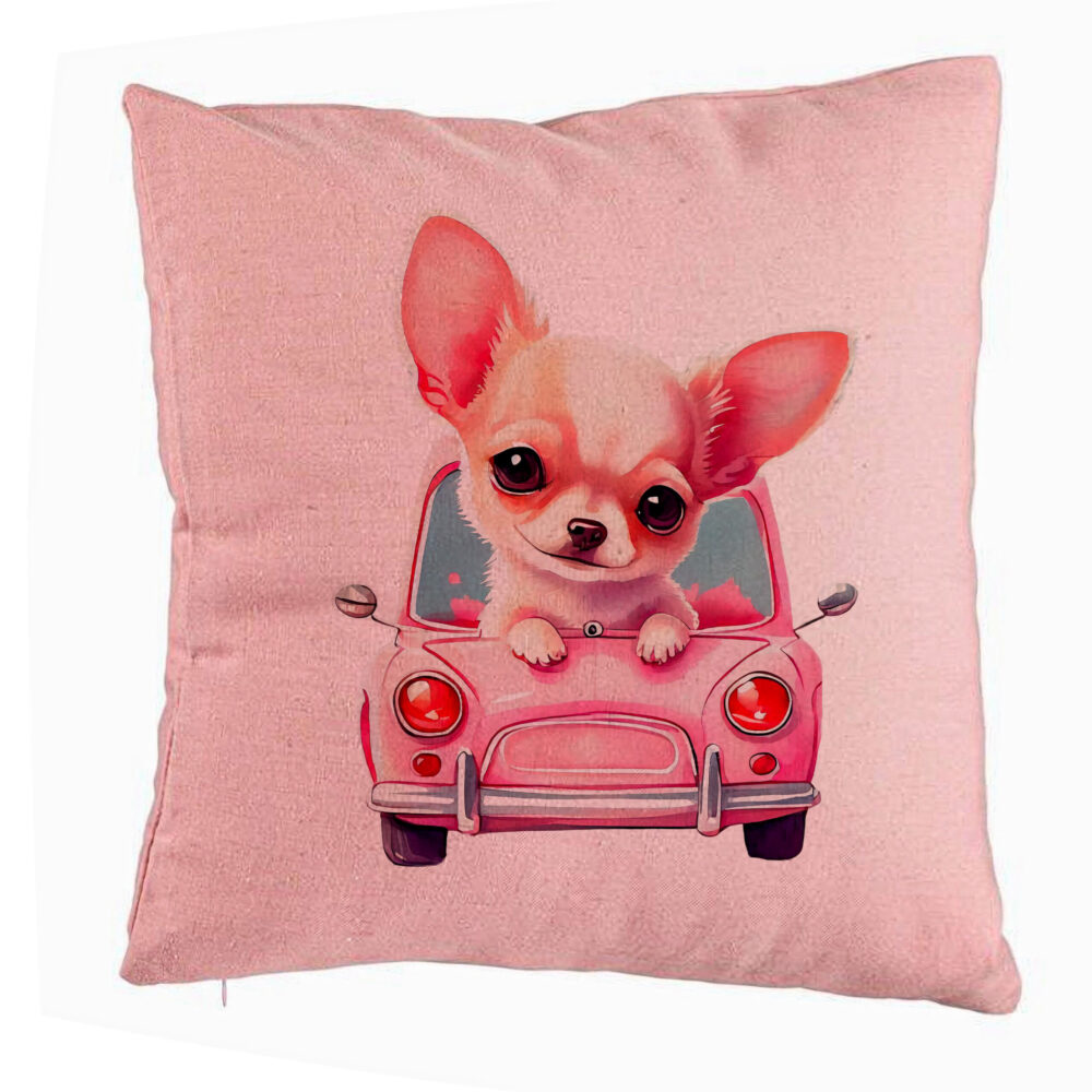 Perna Decorativa, Model Chihuahua Love, 40x40 cm, Roz, Husa Detasabila, Burduf 5 Perna Decorativa