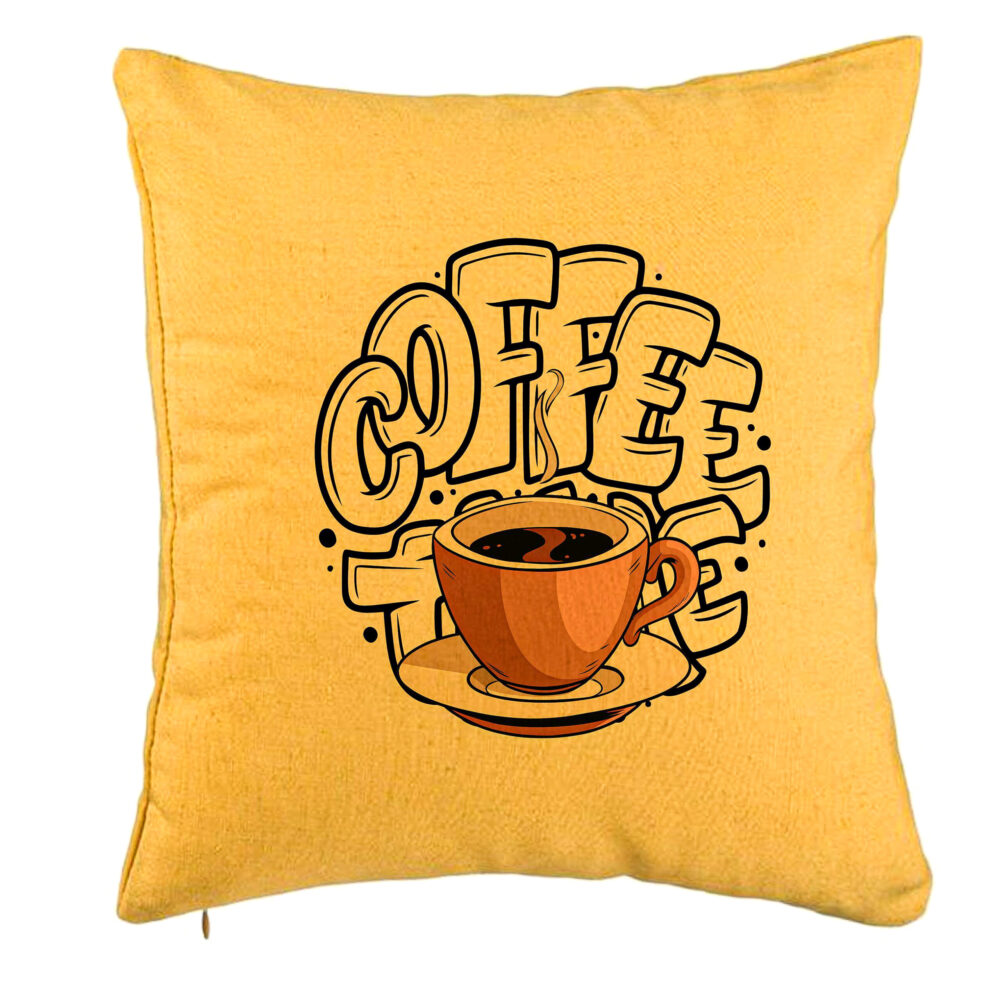Perna Decorativa, Model Coffe Lover, 40x40 cm, Galben, Husa Detasabila, Burduf 5 Perna Decorativa